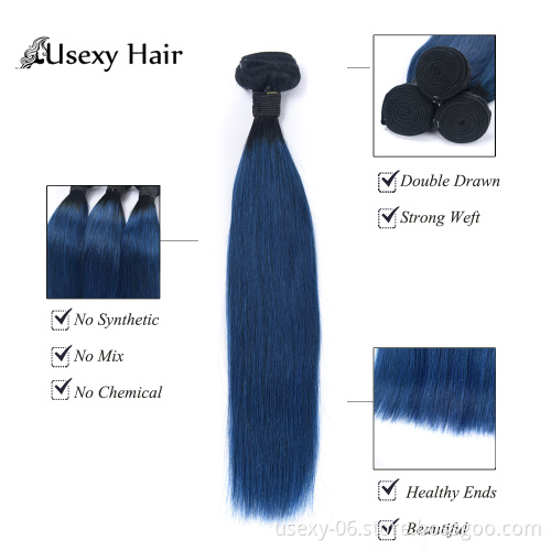 Silky Straight Wave Style and Remy Human Hair Two Tone 1B/Blue Color Ombre Human Hair Bundles